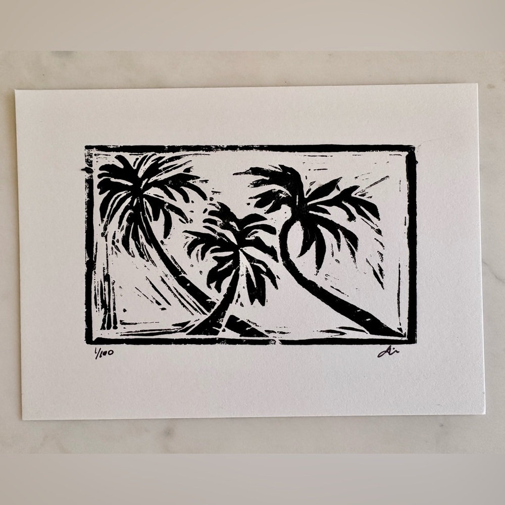 Original Art - Black and White Palm Tree Linocut